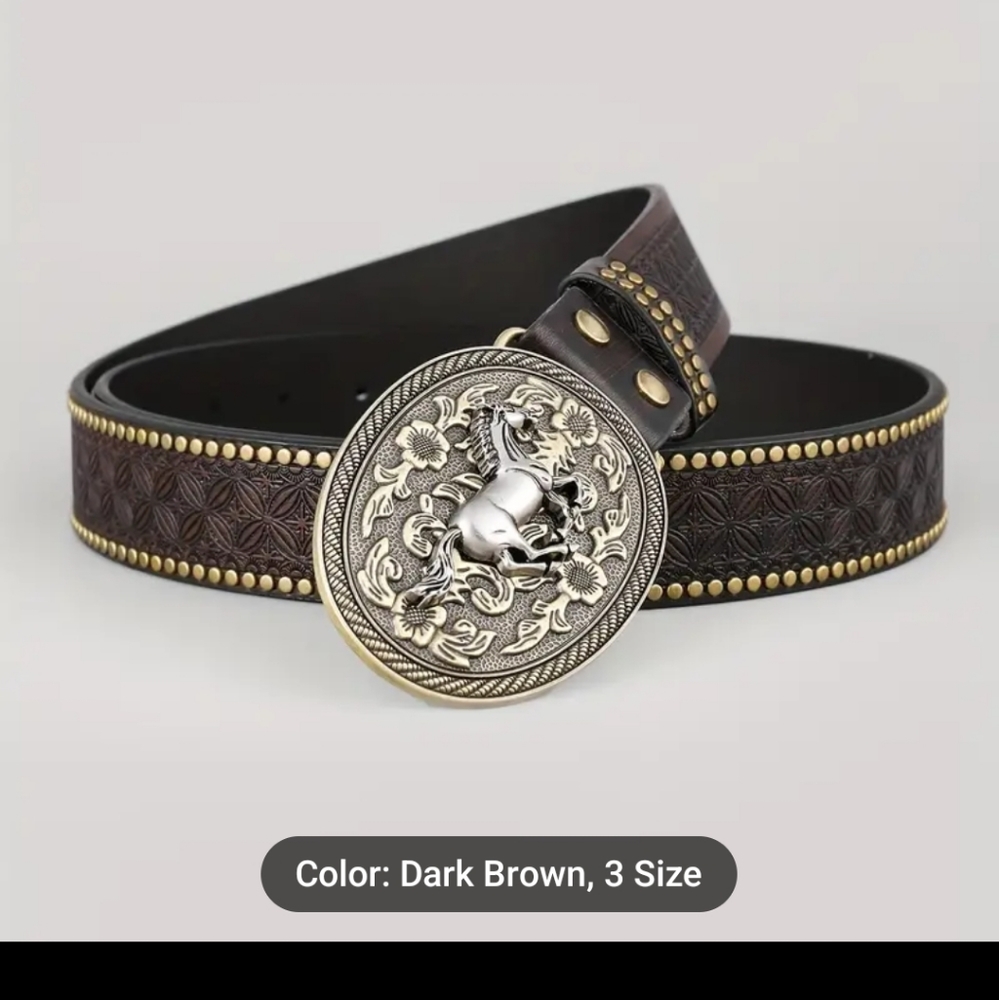 New 47" PU western leather belt and horse belt buckle.  Choose oval or square
